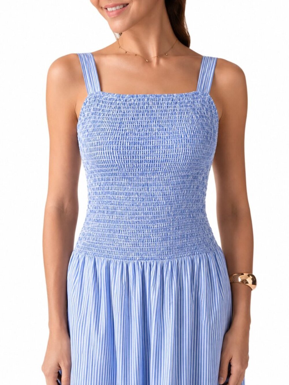 *NWOT* OGLmove Blue/White Striped Poplin Square Neck Midi Bra Dress – Medium - Picture 5 of 6